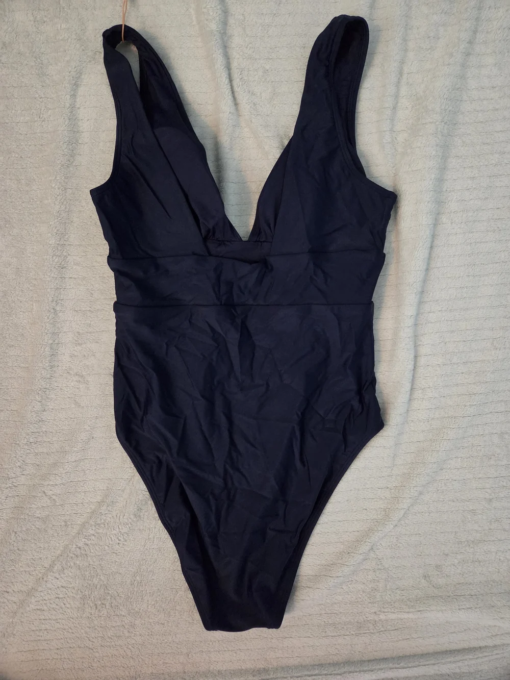 Quince Navy V-Neck One-Piece Swimsuit Italian Plunge Medium